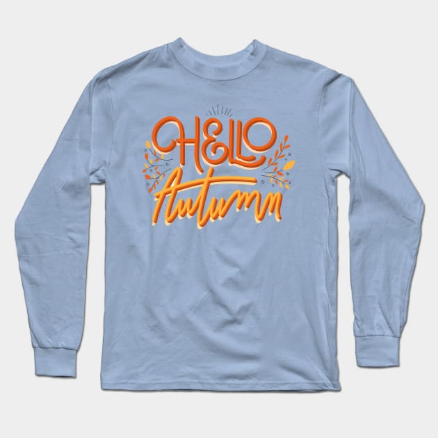 Hello Autumn Design Long Sleeve T-Shirt by Mako Design 